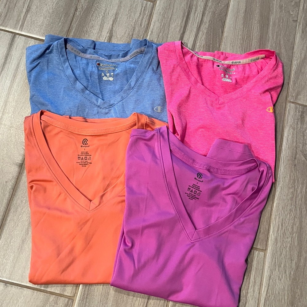 4 Champion Women's Short Sleeve Tees - Pink, Orange, Blue & Purple- Small